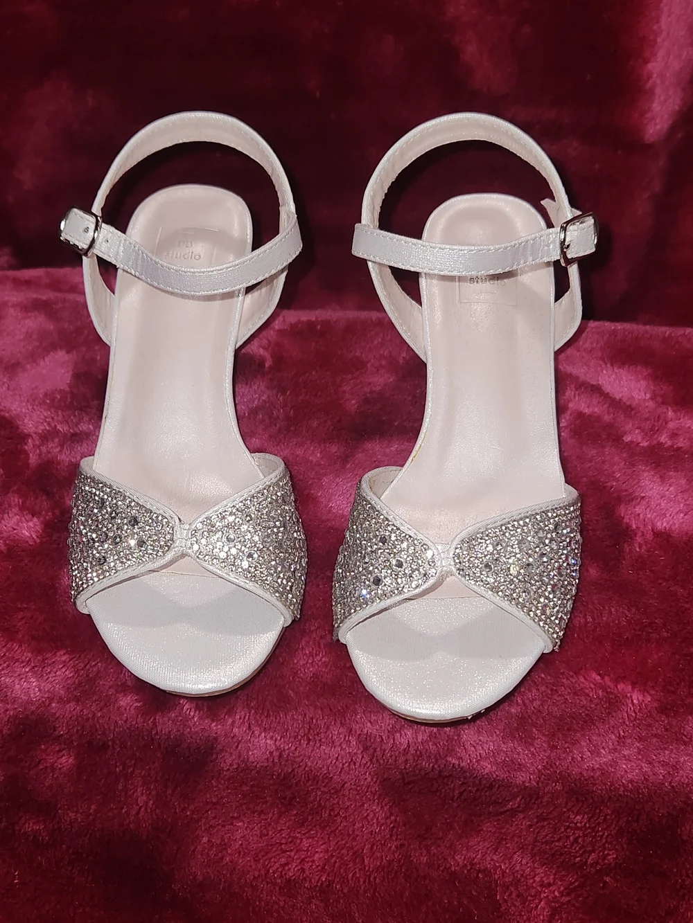 David's Bridal Girls' White Rhinestone Dress Sandals